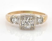 Anello in oro giallo e bianco massiccio 14 carati con diamanti naturali, peso totale di oltre mezzo carato, taglio europeo, oltre 3 grammi, misura 6,5, regalo di Natale.