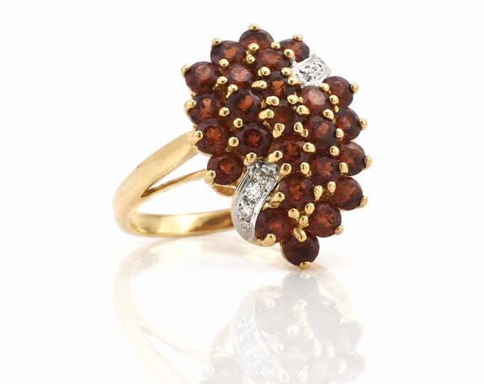 Vintage Samuel Aaron 14K Garnet Diamond Cluster Cocktail Ring Estate Jewelry, Size 9.5