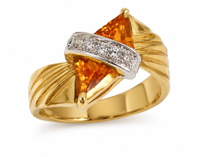 Vintage 14K Modernist CZ Diamond Sculptural Cocktail Ring c.1990
