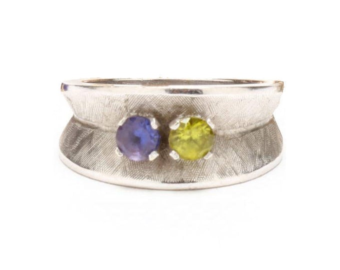 Estate 14K Solid White Gold Green Peridot and Purple Amethyst Ring .54 CTW Over 5 Grams Size 7 February August Birthstones Holiday Gift