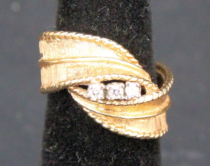 Estate 14K Yellow Gold 3 Diamond Ribbon Ring 6.35 Grams .15 Carat Total Weight Size 3.5 Holiday Gift