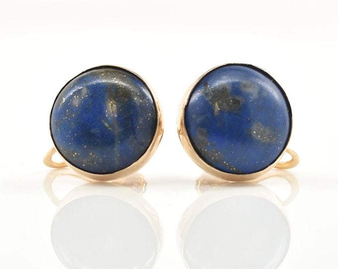 Estate Lapis Earrings Vintage 14K Solid Yellow Gold Natural Lapis Lazuli Screw-On 38 Carats Total Weight December Birthstone Holiday Gift