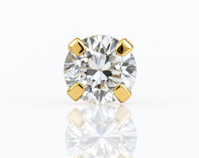 14K Gold Single CZ Stud Earring Round Solitaire Replacement Piercing Men Women Kids