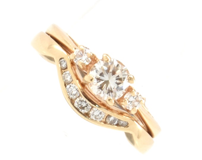Estate Diamond Ring Vintage 14K Solid Yellow Gold Natural Diamonds Gift Bridal Set .57 Carats Total Weight VS2 Clarity Size 4.5 Gift