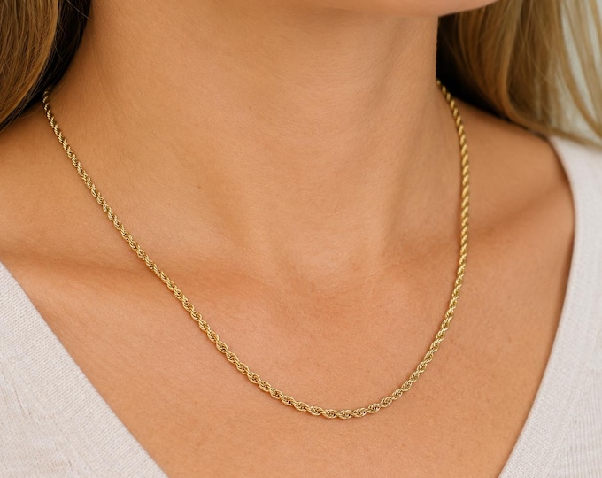Vintage 14K Solid Yellow Gold Twisted Rope Chain Necklace, 18 Inches