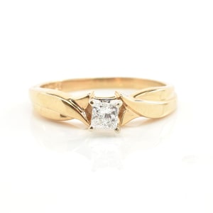 Estate Diamond Ring Vintage 14K Solid Yellow Gold Natural Princess Cut Diamond Solitaire Engagement Ring .25 Carats Size 8.5 Holiday Gift