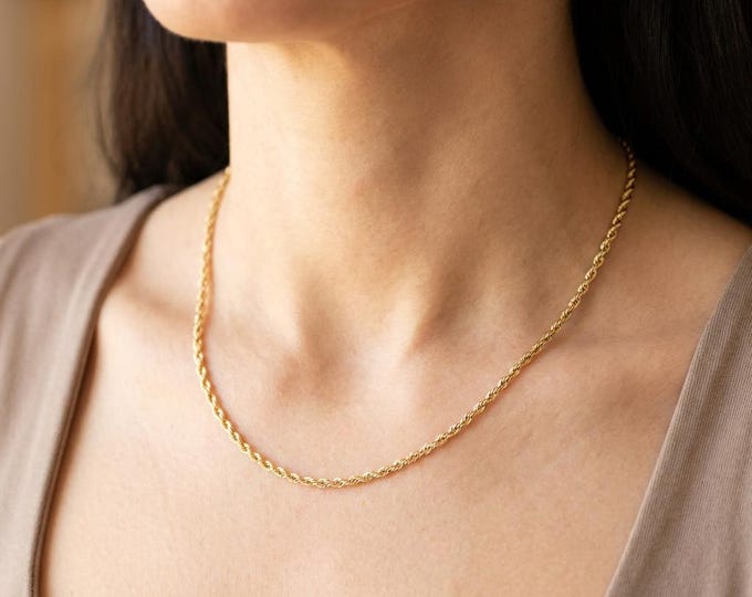 Estate 14K Yellow Gold Twisted Rope Chain Necklace, 18 Inch