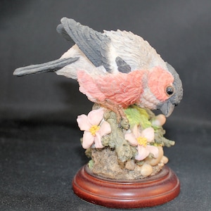 Vintage Royal Doulton Finch Bird Figurine on Wooden Stand With Dogwood Flower Blossoms Holiday Gift