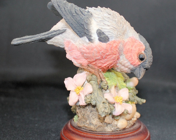 Vintage Royal Doulton Finch Bird Figurine on Wooden Stand With Dogwood Flower Blossoms Holiday Gift
