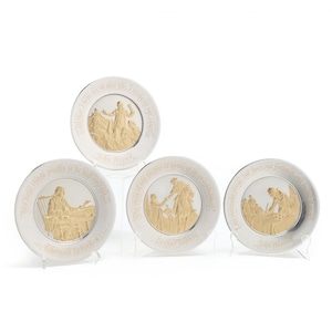 Estate Silver Plates Vintage 925 Solid Sterling Silver 24K Gold US Bicentennial Commemorative Set of 4 Holiday Gift