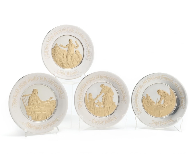 Estate Silver Plates Vintage 925 Solid Sterling Silver 24K Gold US Bicentennial Commemorative Set of 4 Holiday Gift