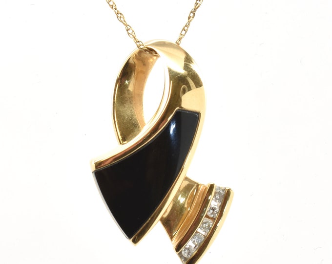 Estate Diamond Pendant Vintage 14K Solid Yellow Gold Half Carat Total Weight Natural Diamonds Onyx Signed FDJ Holiday Gift