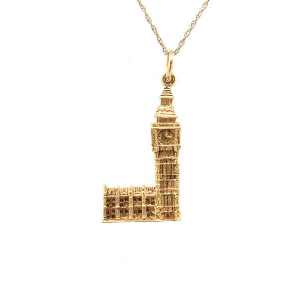 Vintage 9K Gold Big Ben Pendant - London Souvenir Charm, 1950s