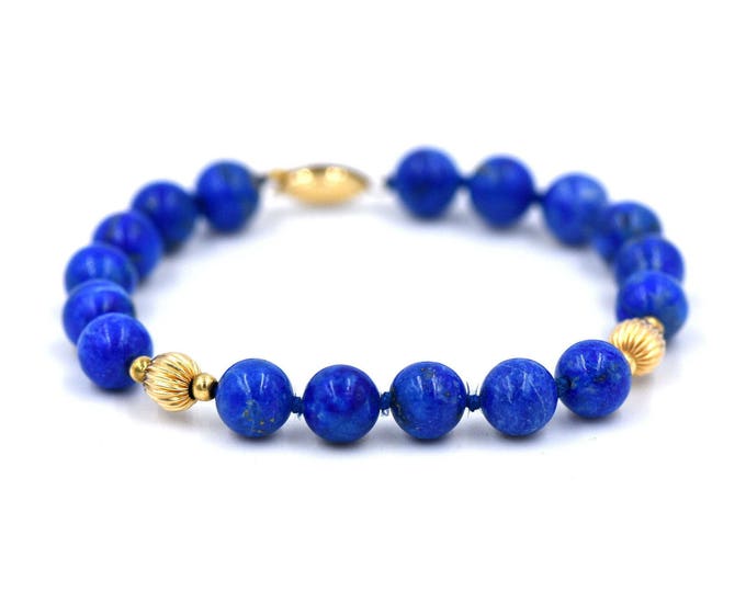 Estate 14K Yellow Gold Lapis Lazuli Bracelet 7.25" Long 14.24 Grams Holiday Gift