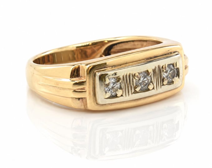 Vintage 14K Yellow Gold Diamond Ring, Estate Jewelry Size 11