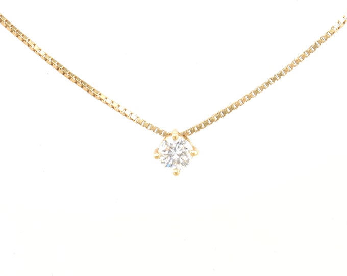Estate Diamond Necklace Vintage 14K Solid Yellow Gold Diamond Solitaire .55 Carat 16 Inches Long Holiday Gift