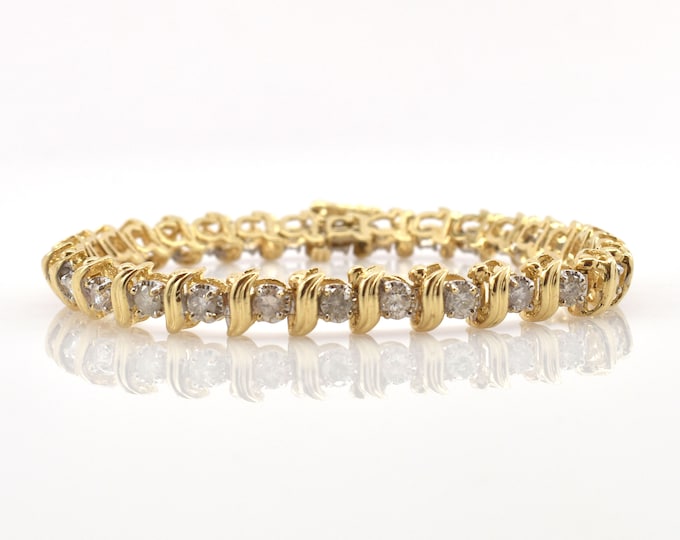 Estate Diamond Bracelet Vintage 14K Solid Yellow Gold Natural Diamonds Over 3 Carats Total Weight 7 Inches Long Holiday Gift