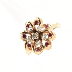 Estate Gemstone Ring Vintage 14K Solid Yellow Gold Natural Rubies Diamonds .345 Carats Total Weight Size 5.75 Holiday Gift