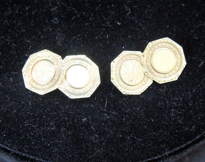 Estate 14K Solid Yellow Gold Cuff Links Vintage Hexagonal Pair Holiday Gift