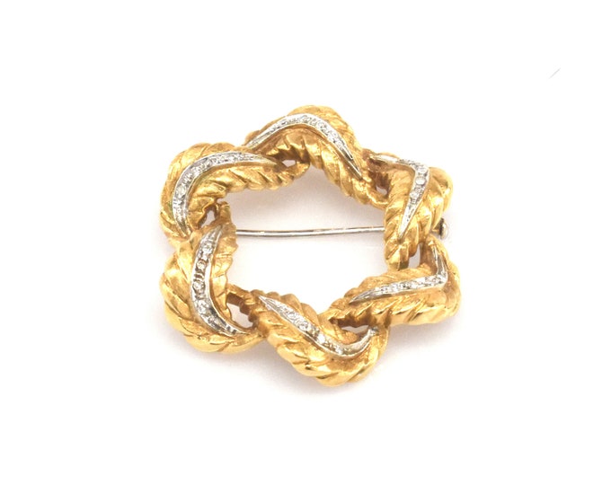 Estate Diamond Brooch Vintage 18K Solid Yellow Gold Natural Diamonds Wreath Pin April Birthstone Holiday Gift