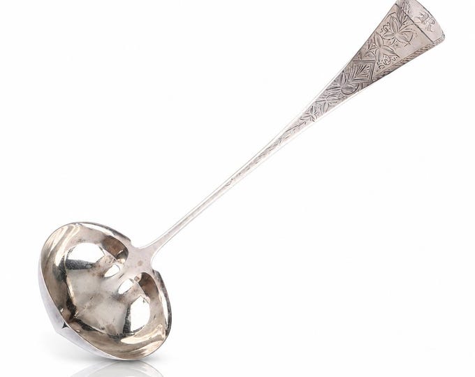 Antique Gorham Sterling Silver Bright Cut Wheat Pattern Soup Ladle Monogrammed R