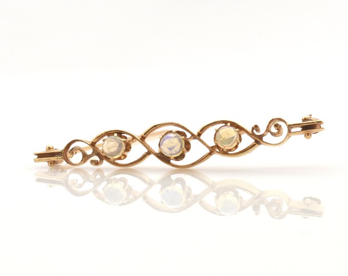 Estate 14K Solid Yellow Gold Opalite Brooch Vintage Estate Pin Holiday Gift