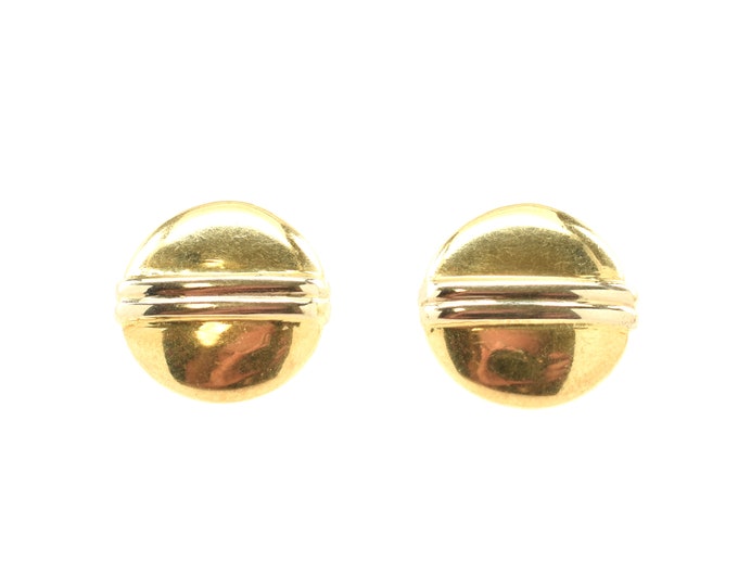Estate Gold Earrings Vintage 18K Yellow and White Gold Pasquali Roma Button Studs Made in Italy Holiday Gift