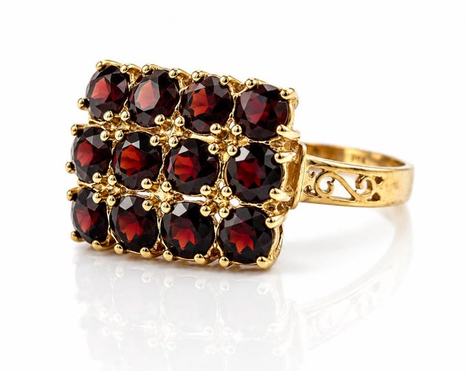 Vintage 14K Gold Garnet Cluster Ring Victorian Style Size 7.75