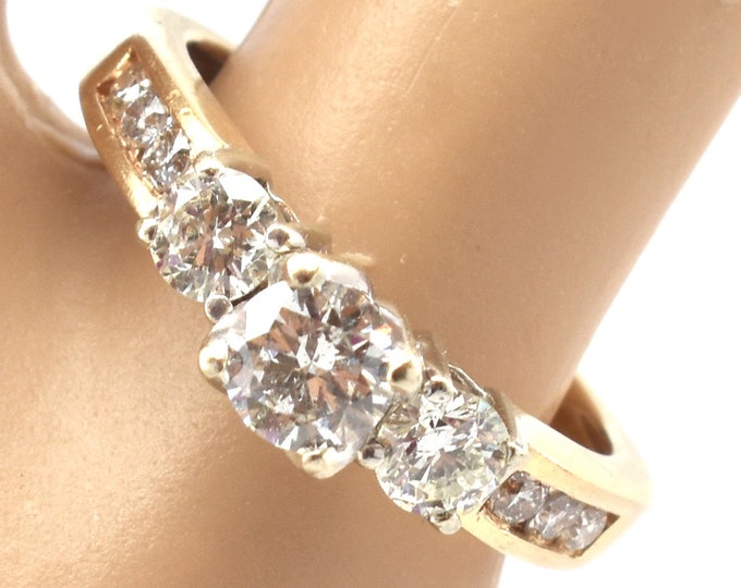 14K Solid Yellow Gold Natural Diamonds Ring Vintage Estate Diamonds Over 1 Carat Total Weight Engagement Over 4 Grams Size 7 Holiday Gift