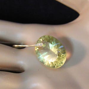 Estate 14K Solid Yellow Gold 22 Carat Genuine Citrine Lemon Quartz .05 Carats Diamonds Pendant 5.23 Grams Holiday Gift