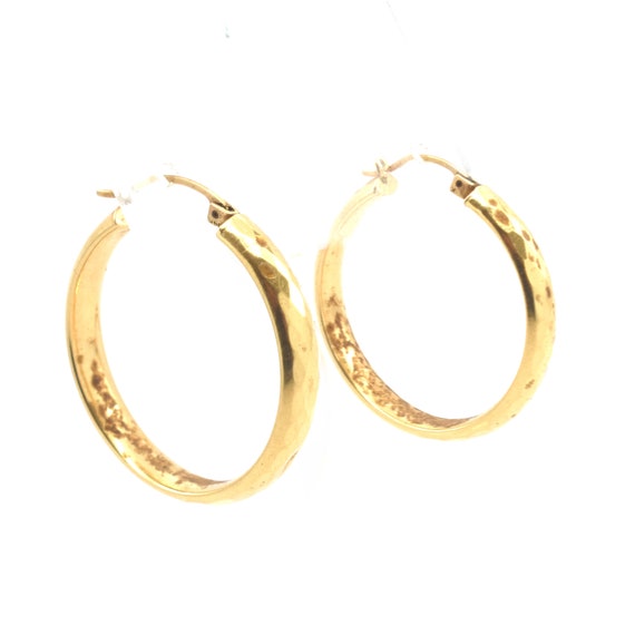 Estate Gold Hoops 14K Solid Yellow Gold Faceted H… - image 6