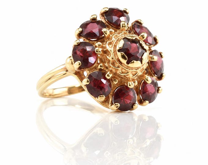 Vintage 14K Gold Garnet Ring: Dome Cluster, January Birthstone
