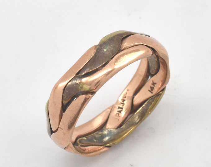 14K Solid Yellow Gold Braided Ring Vintage Estate Gift Band Burnished Nearly 6 Millimeters Wide Nearly 6 Grams Size 8 Gift