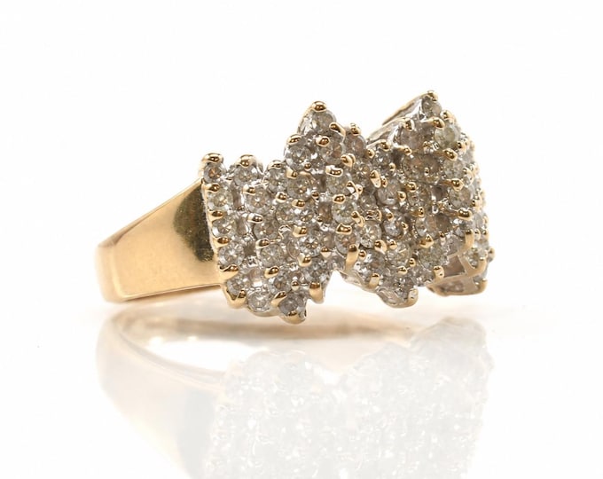 Vintage 14K Yellow Gold Diamond Chevron Cluster Ring (Nearly 1 Carat) Size 5.5