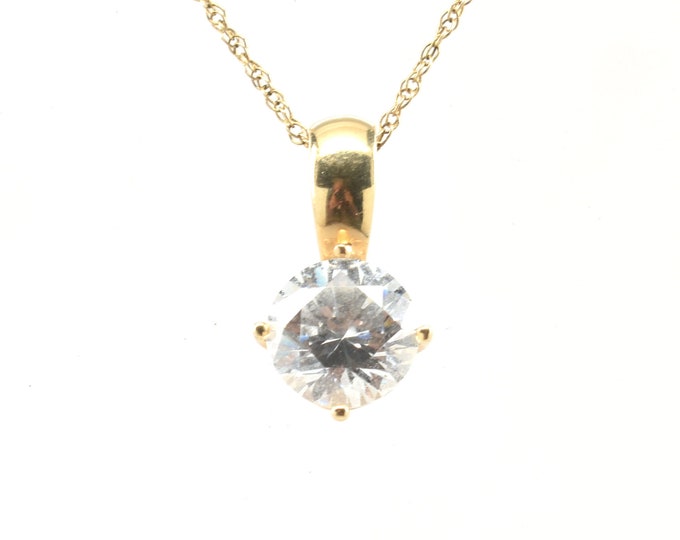 Estate Diamonique Pendant Vintage 14K Solid Yellow Gold Cubic Zirconia Solitaire 2.75 Carats April Birthstone Holiday Gift