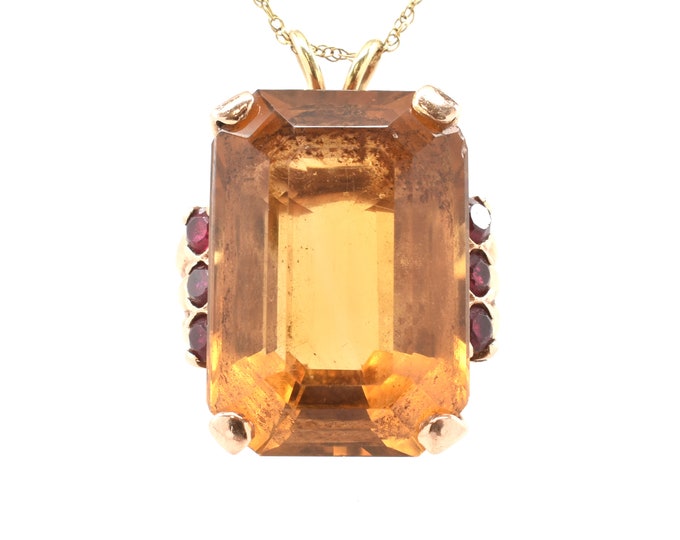 Estate Gemstone Pendant Vintage 14K Solid Rose Gold Natural Citrine Rubies 47.2 Carats Total Weight Holiday Gift