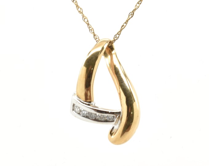 Estate Diamond Pendant Vintage 10K Solid Yellow & White Gold Natural Diamonds Holiday Gift