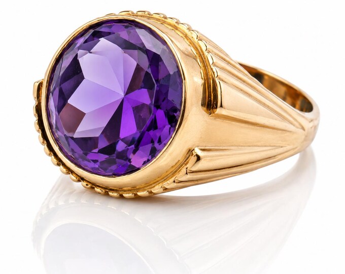 14K Yellow Gold Created Sapphire Ring, 10.72 Carat, Size 9