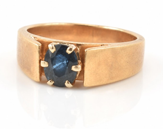 Vintage 14K Gold Sapphire Ring Modernist Cigar Band Estate Jewelry