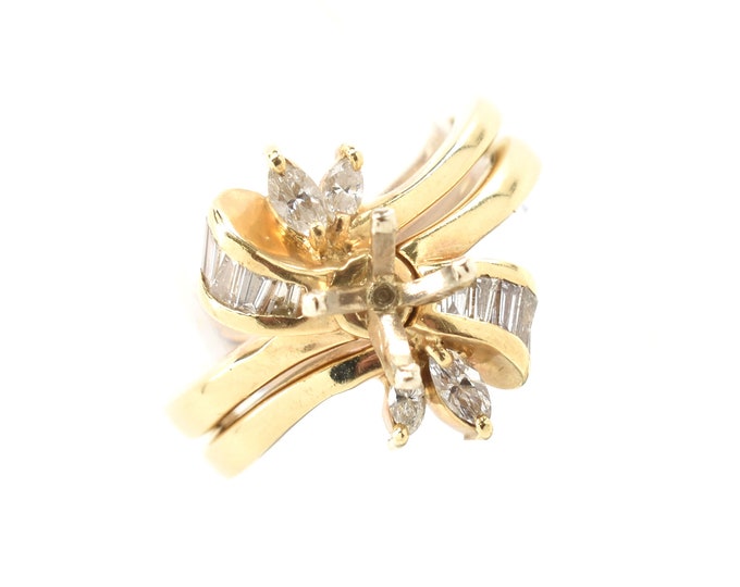 Diamond Semi-Mount Bridal Set New Old Stock 14K Solid Yellow Gold Natural Diamonds Size 6.5 Vintage Estate Holiday Gift
