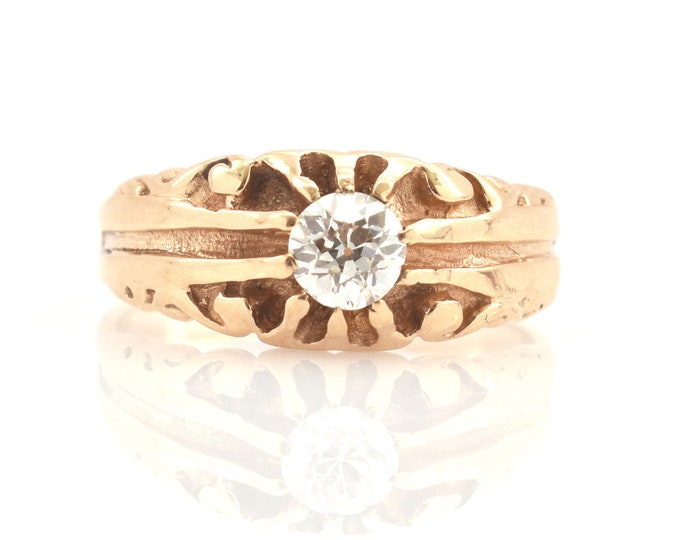 14K Yellow Gold Old European Cut Diamond Solitaire Engagement Ring Estate Vintage Size 6.75