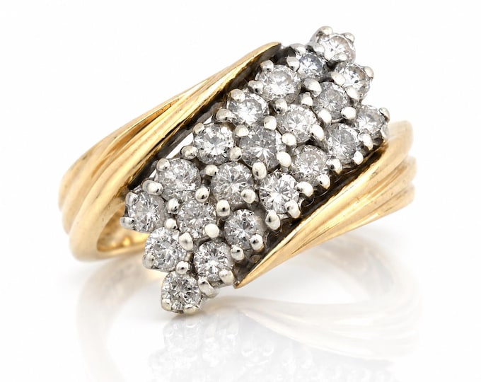 Vintage Diamond Cluster Ring: 1.26 Carat 14K Yellow Gold, Size 5.5
