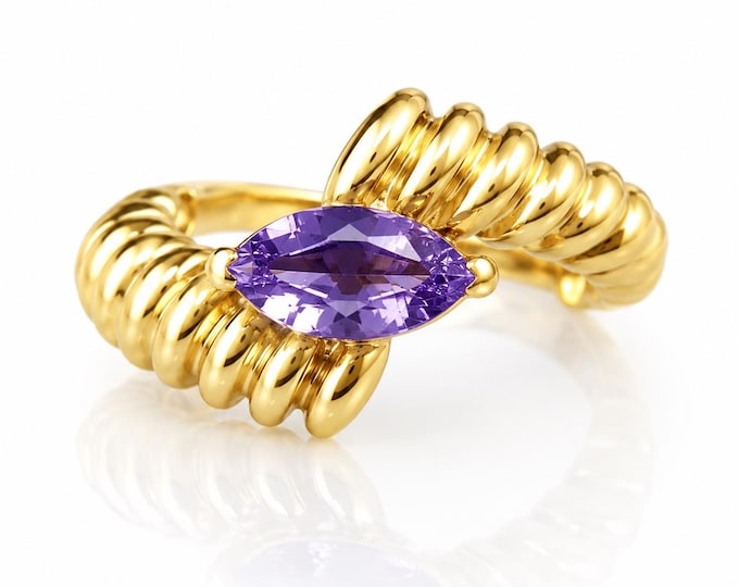 Estate 14K Yellow Gold Marquise Blue Tourmaline Ring, Size 6