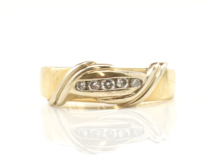 Estate Diamond Ring Vintage 14K Solid Yellow Gold Natural Diamonds Band .14 Carat Total Weight Size 8.5 Wedding