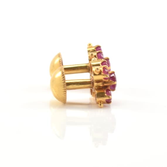 Estate Ruby Studs Vintage 18K Solid Yellow Gold N… - image 3