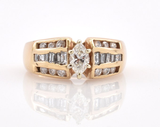 Estate 14K Yellow Gold Marquise Diamond Ring, .75 Carats Total, Size 7