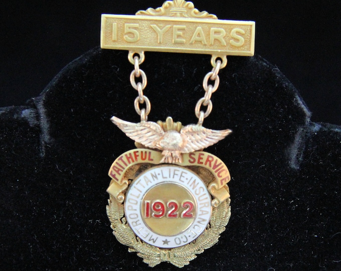 Antique 14K Yellow Gold Metropolitan Life Insurance Company MetLife 1922 15 Years Loyal Service Pin 14.3 Grams Signed RS Robert StollGift