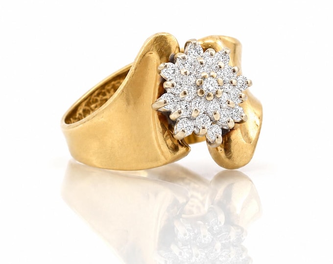Vintage 14K Yellow Gold Diamond Cluster Ring, Half Carat, Size 6.5