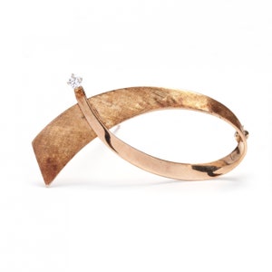 Estate Diamond Brooch Vintage 14K Solid Yellow Gold Natural Diamond Loop Pin Valentine