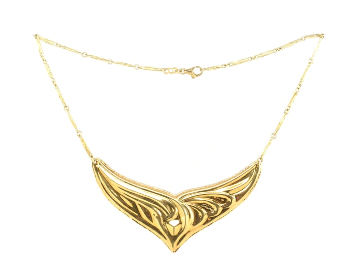 Estate Gold Necklace Vintage 18K Solid Yellow Gold Bib 16 Inches Long Signed Fasino Runway Wedding Glamorous Holiday Gift